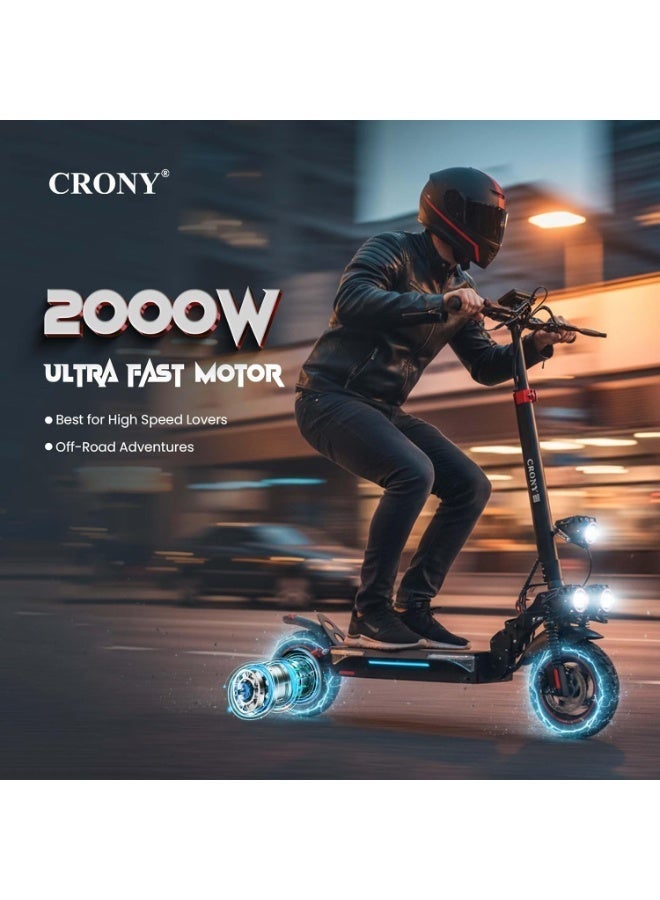 Crony Electric Scooter for Adults, 2000W Motor, Up to 40 km/h Speed, Up to 25 km Range, Max Load 120 kg, App Control, Front & Rear Suspension, Large LCD Display - Image 5