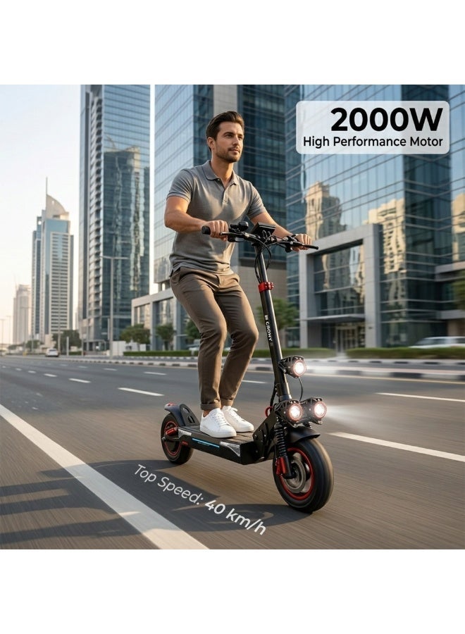 كروني سكوتر كهربائي للبالغين، محرك 2000 واط، سرعة تصل إلى 40 كم/ساعة، مدى يصل إلى 25 كم، حمولة قصوى 120 كجم، نظام تعليق أمامي وخلفي - Image 3