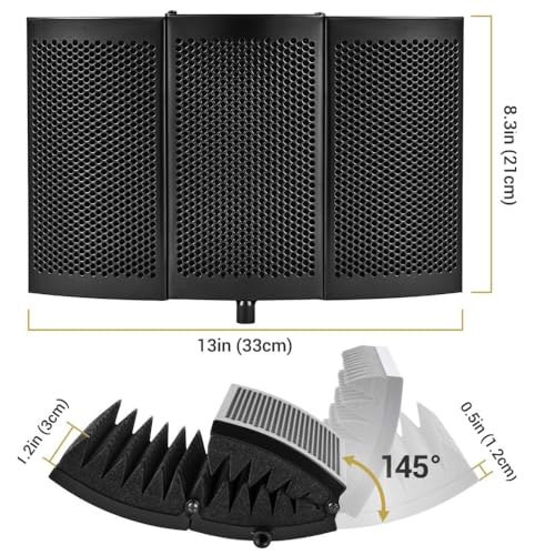 MOCKING BIRD 5-Panel Metal Microphone Isolation Shield with Pop Filter - Portable Vocal Booth with High-Density Absorbent Foam - Foldable Sound Proofing for Home Studio - Pro Mic Shield for Recording - Image 2