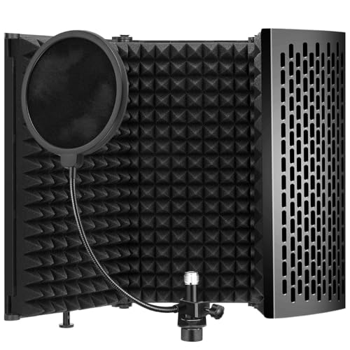 MOCKING BIRD 5-Panel Metal Microphone Isolation Shield with Pop Filter - Portable Vocal Booth with High-Density Absorbent Foam - Foldable Sound Proofing for Home Studio - Pro Mic Shield for Recording - Image 1