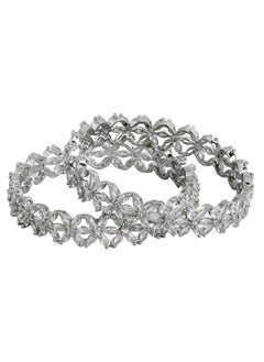 Just Peachy Just Peachy Set of 2 White Rhodium-Plated Floral AD Studded Bangles by Just Peachy, Elegant & Stylish Design, Perfect for Special Occasions | Durable & Shiny | Ideal Gift for Her  - Image 1