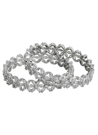 Just Peachy Set of 2 White Rhodium-Plated Floral AD Studded Bangles by Just Peachy, Elegant & Stylish Design, Perfect for Special Occasions | Durable & Shiny | Ideal Gift for Her - pzsku/Z23EF34762ACADAB6DC25Z/45/_/1729758578/88d57afb-31af-48a0-b784-50416de8d1f2
