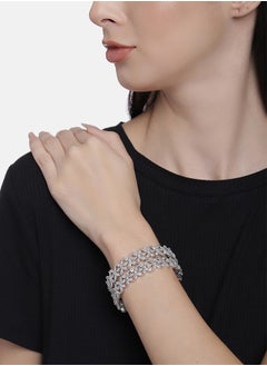 Just Peachy Just Peachy Set of 2 White Rhodium-Plated Floral AD Studded Bangles by Just Peachy, Elegant & Stylish Design, Perfect for Special Occasions | Durable & Shiny | Ideal Gift for Her  - Image 2