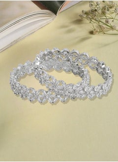 Just Peachy Just Peachy Set of 2 White Rhodium-Plated Floral AD Studded Bangles by Just Peachy, Elegant & Stylish Design, Perfect for Special Occasions | Durable & Shiny | Ideal Gift for Her  - Image 3