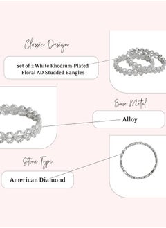 Just Peachy Just Peachy Set of 2 White Rhodium-Plated Floral AD Studded Bangles by Just Peachy, Elegant & Stylish Design, Perfect for Special Occasions | Durable & Shiny | Ideal Gift for Her  - Image 4
