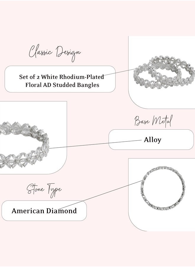 Just Peachy Just Peachy Set of 2 White Rhodium-Plated Floral AD Studded Bangles by Just Peachy, Elegant & Stylish Design, Perfect for Special Occasions | Durable & Shiny | Ideal Gift for Her  - Image 4
