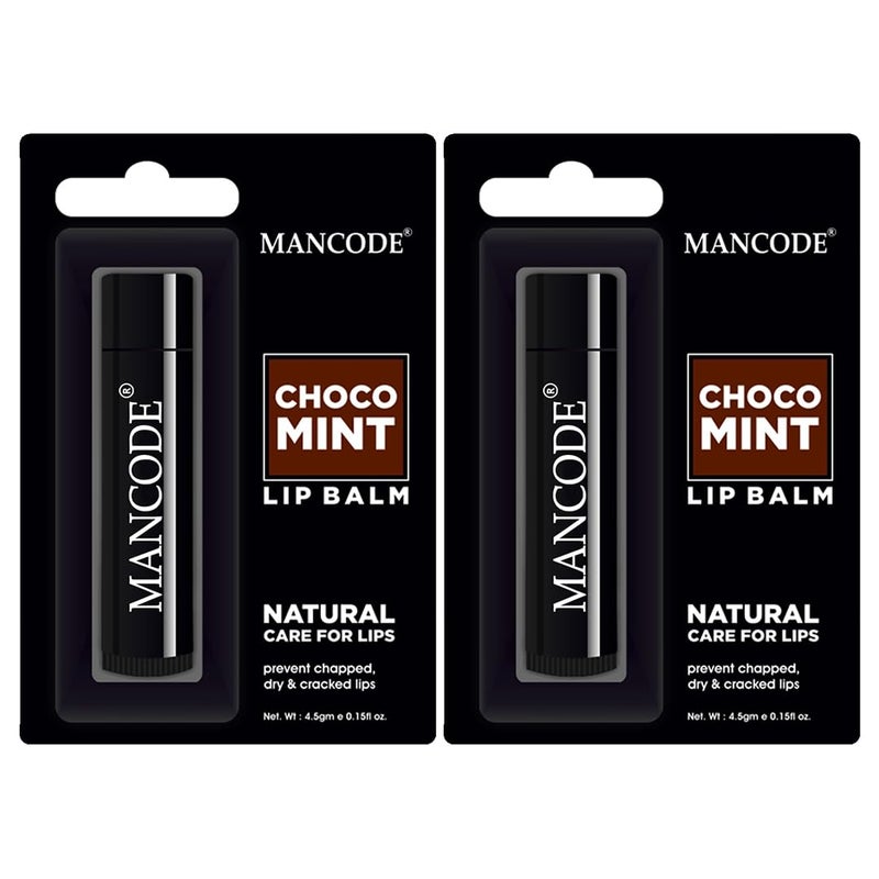MAN CODE Mancode Nourishing Lip Balm 45g each Pack of 2 Choco Mint Lip Moisturizer For Dry Chapped Lips Enriched With Castor Oil SPF Infused Lip Care Ideal for Men 