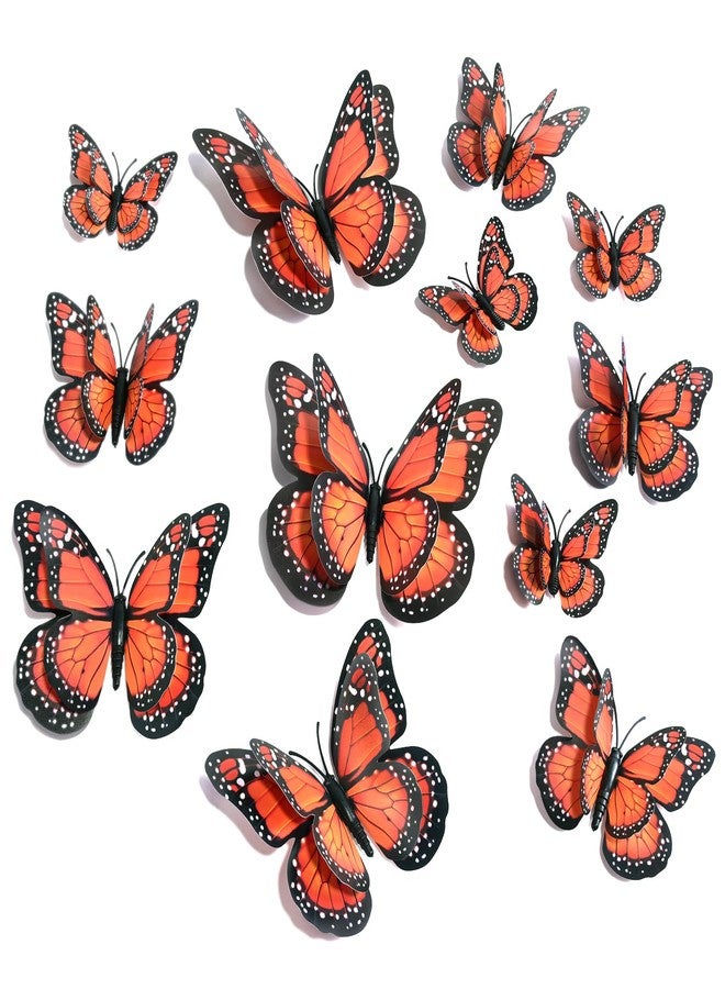SAOROPEB 3D Butterfly Wall Decor, 24 Pcs Double Layer Butterfly Decorations for Party Decorations Locker Decor Refrigerator Decal, Reusable (Monarch) - Image 1