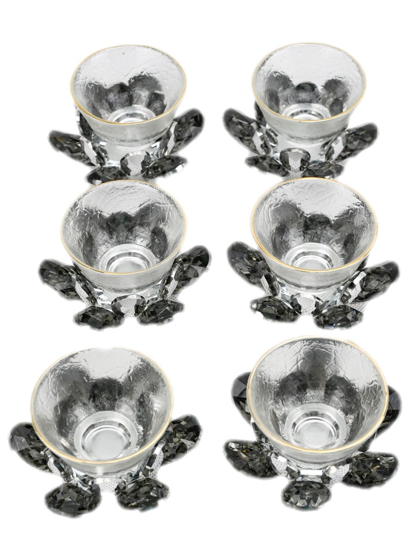 Set of 6 Crystal Clear Toughened Glass Tea Cup with Convenient Crystal base Cups, Espresso Mug Set for Tea, Coffee, Hot/Cold Drinks - Image 1