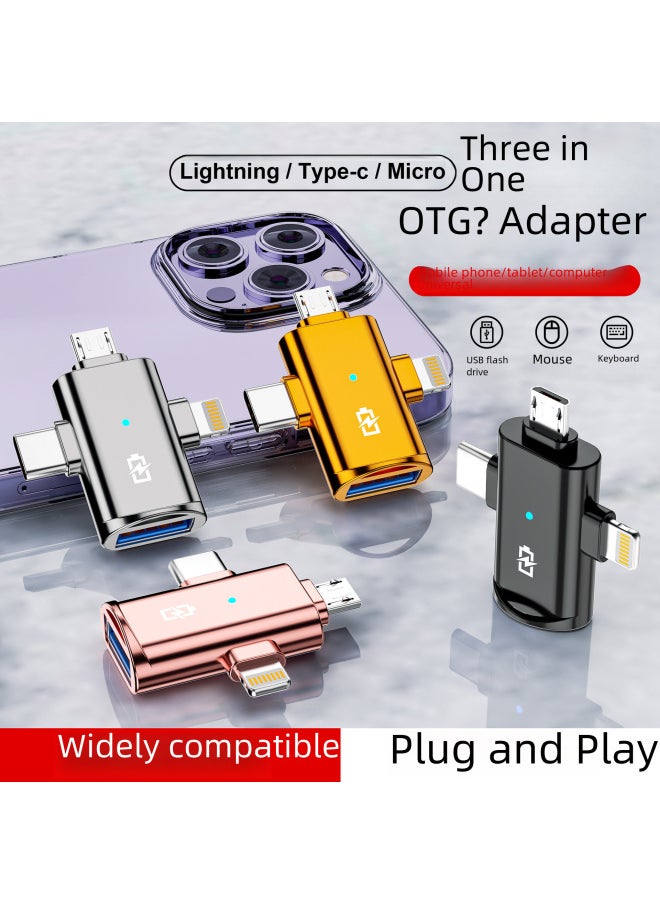 Three-in-one Mobile Phone Converter Connecting Usb Interface Suitable For HuaweiAnd For AppleReading Usb Flash Disk Port Transfer Plug Android Head-Interface Form:Three-head Adapter [black]]  - Image 2