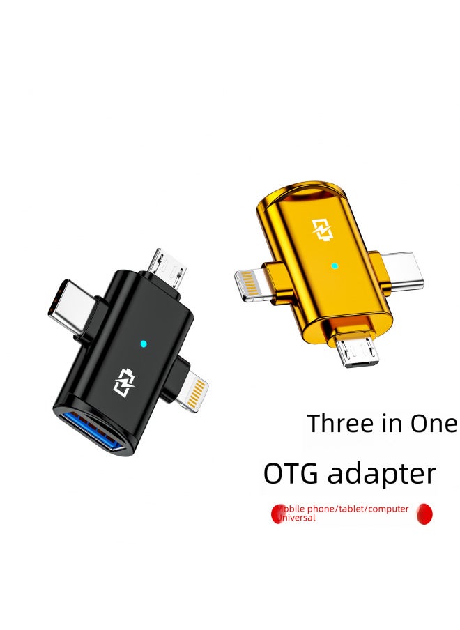 Three-in-one Mobile Phone Converter Connecting Usb Interface Suitable For HuaweiAnd For AppleReading Usb Flash Disk Port Transfer Plug Android Head-Interface Form:Three-head Adapter [black]]  - Image 5