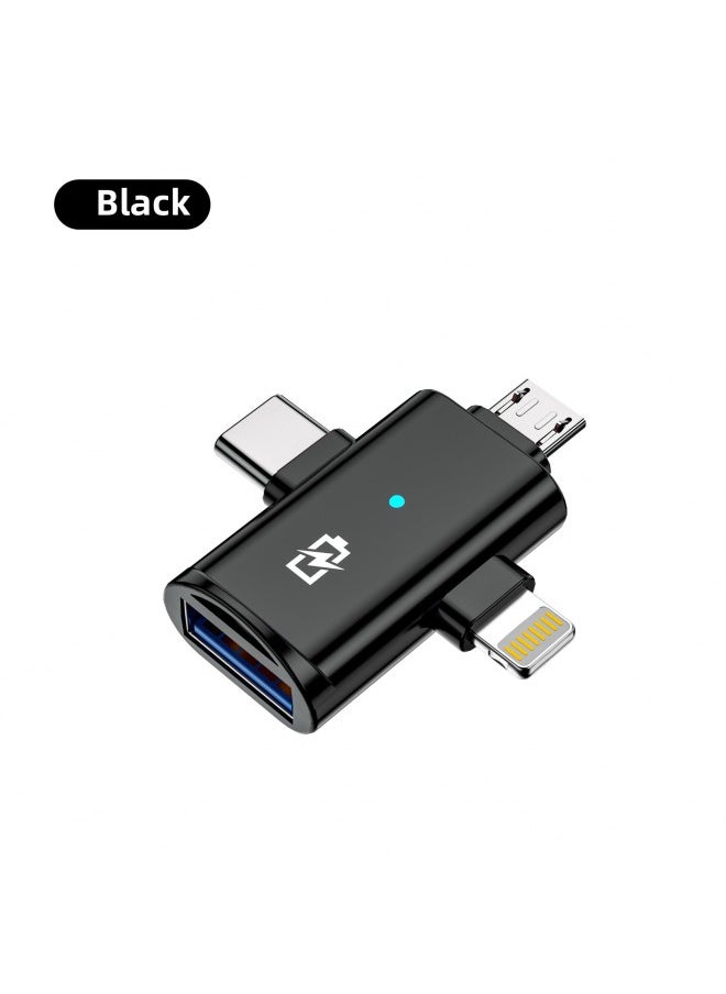 Three-in-one Mobile Phone Converter Connecting Usb Interface Suitable For HuaweiAnd For AppleReading Usb Flash Disk Port Transfer Plug Android Head-Interface Form:Three-head Adapter [black]]  - Image 1