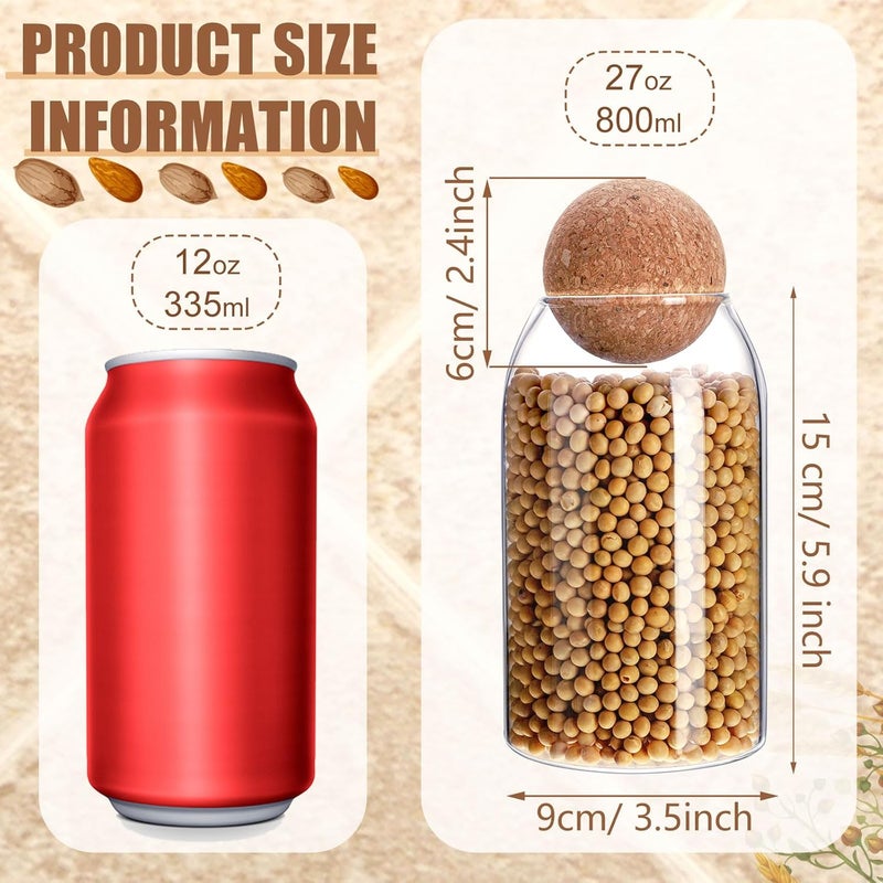 Cunhill 3 Pcs Glass Jar Storage Container with Ball Cork Decorative Round Organizer Bottle Sealed Canister Jar with Airtight Seal Wooden Lid for Food Coffee Bean Candy Biscuits Spice(800 ML/ 27 Oz) - Image 4