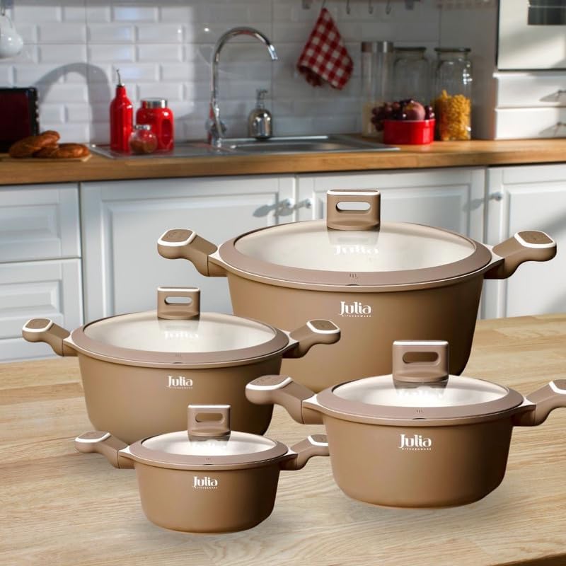 جوليا طقم أواني طهي جوليا إيليت بروف براون جرانيت - 8 قطع - Image 1