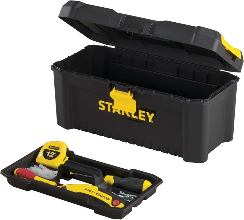Stanley 16 in. Essential Tool Box with Removable Tray, STST16331, Durable Polypropylene Storage with Lid Organizers for Screws and Washers, One-Hand Padlock-Eye Latch, ~2.1 Gallon Capacity - Image 5