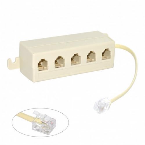 cablecc 5 Way Outlet 6P4C RJ11 RJ12 Telephone Phone Modular Jack Line Splitter Adapter Beige 1-in-5-out - Image 2