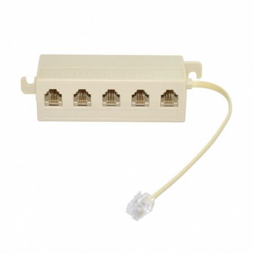 cablecc 5 Way Outlet 6P4C RJ11 RJ12 Telephone Phone Modular Jack Line Splitter Adapter Beige 1-in-5-out - Image 1