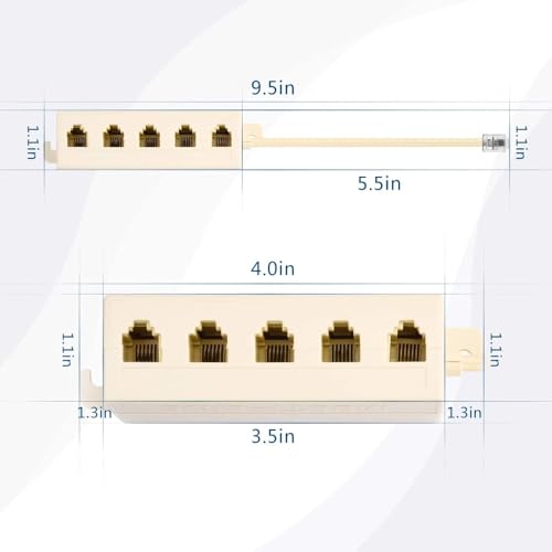 cablecc 5 Way Outlet 6P4C RJ11 RJ12 Telephone Phone Modular Jack Line Splitter Adapter Beige 1-in-5-out - Image 3