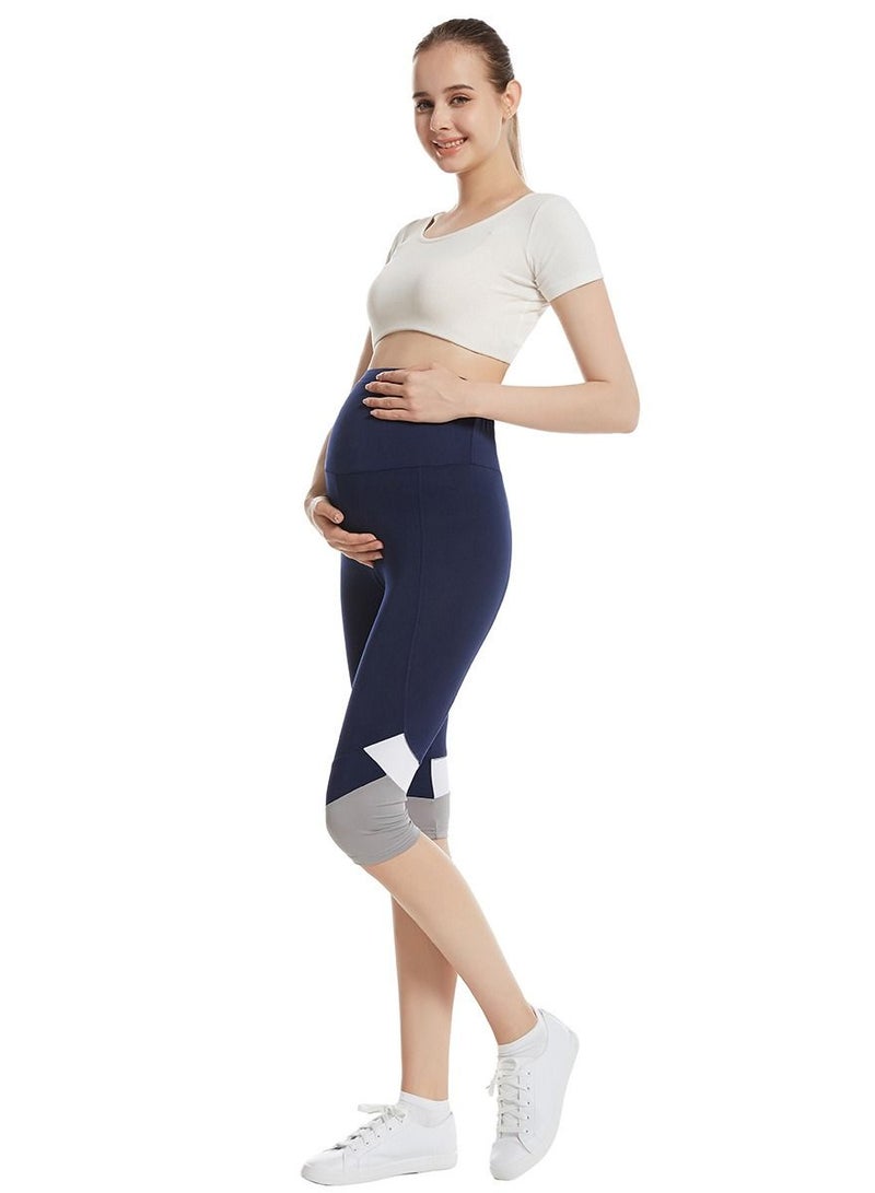 Loquat Maternity Highly Elastic Leggings Sports Casual Cropped Pants Navy Blue  - Image 2