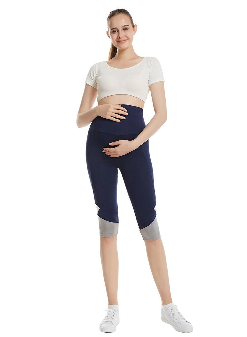 Loquat Maternity Highly Elastic Leggings Sports Casual Cropped Pants Navy Blue  - Image 1
