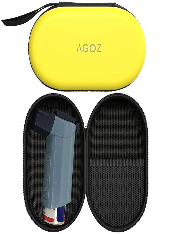 AGOZ Asthma Inhaler Case Zippered Holder Protective Medical Pouch Cover with Wrist Strap (Yellow - Image 1