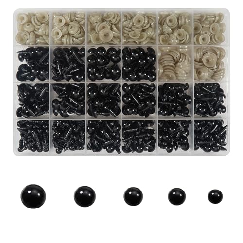 TOAOB THE ONE AND ONLY BABY TOAOB 150pcs Safety Eyes for Amigurumis with Washers 6mm to 12mm Plastic Crochet Black Craft Doll Eyes for Crocheting Stuffed Animals Bears Toys Doll Making
