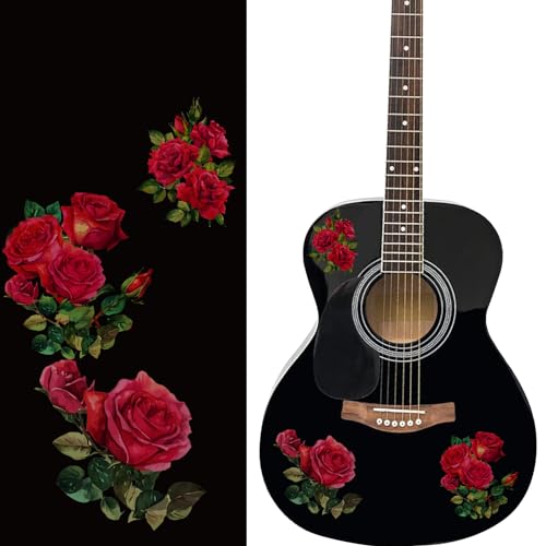 PLIGREAT 2 Pack Red Rose Guitar Headstock Guard Board Stickers Removable Guitar Decals DIY Gifts for Guitarist Bass Player Bandsman String Instrument Decoration Guitars Side Panel Stickers - Image 1