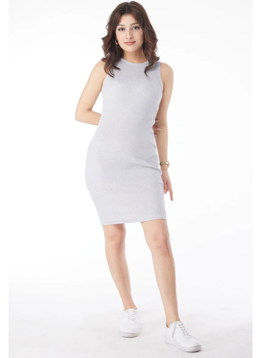 Tofisa 24434-GRI Crew Neck Short Sleeve Dress