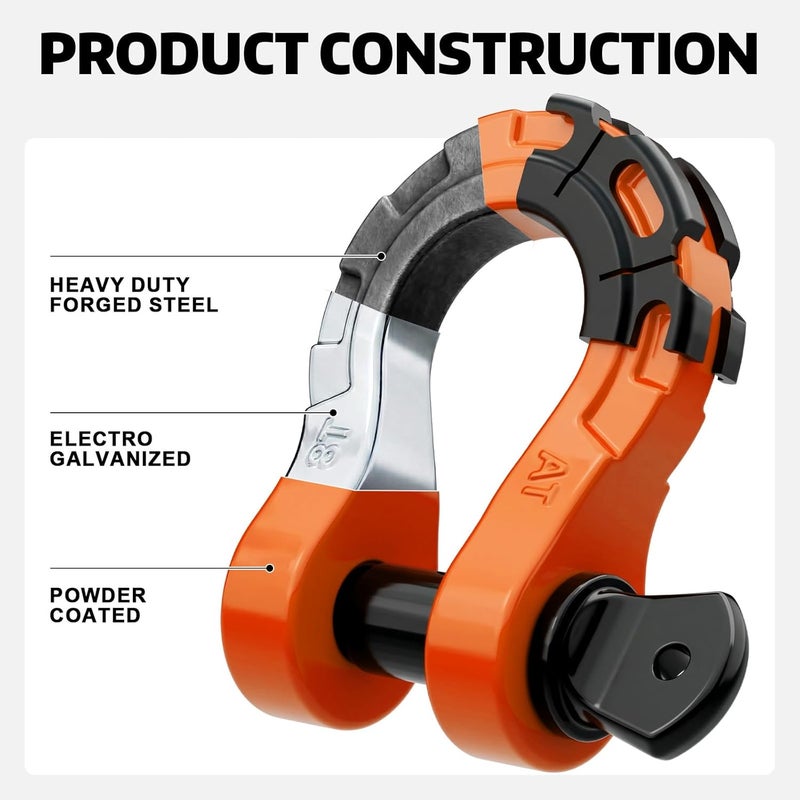 AUTOBOTS D Ring Shackles Heavy Duty(2 Pack) 68,000 lbs Capacity, Stronger Than 3/4" D Shackle, with 7/8" Screw Pin, for Tow Strap Winch Off Road Accessory Vehicle Recovery Orange - Image 4