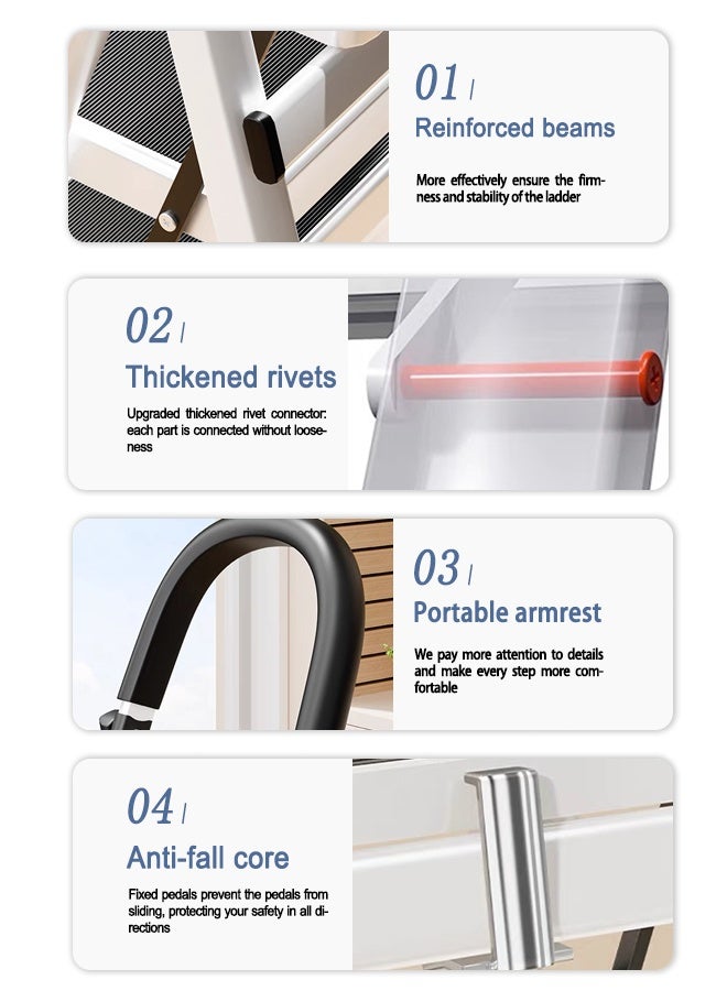 Foldable Ladder 6 Steps, Home Ladder Folding Step Stool with Wide Anti-Slip Pedal, and Adults Folding Sturdy Steel Ladder for Home,Kitchen, Garden, and Office Red - Image 4