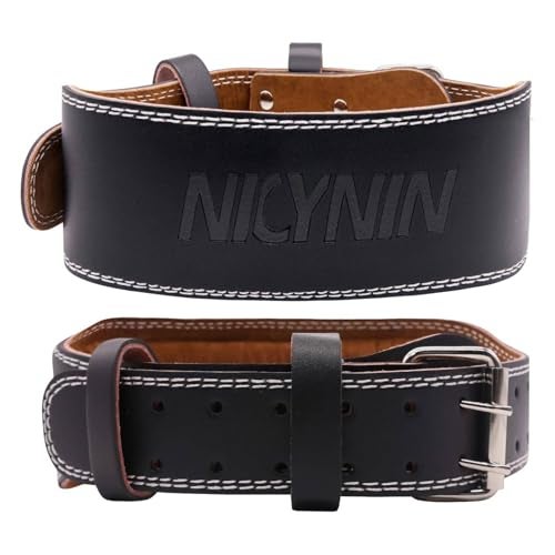 Nicynin Leather Weight lifting Belts for Men - 6 Inch Padded Lumbar Back Support Belt, Workout Waist Brace for Weightlifting Powerlifting Deadlifts Squat Strength Training Fitness - Image 1