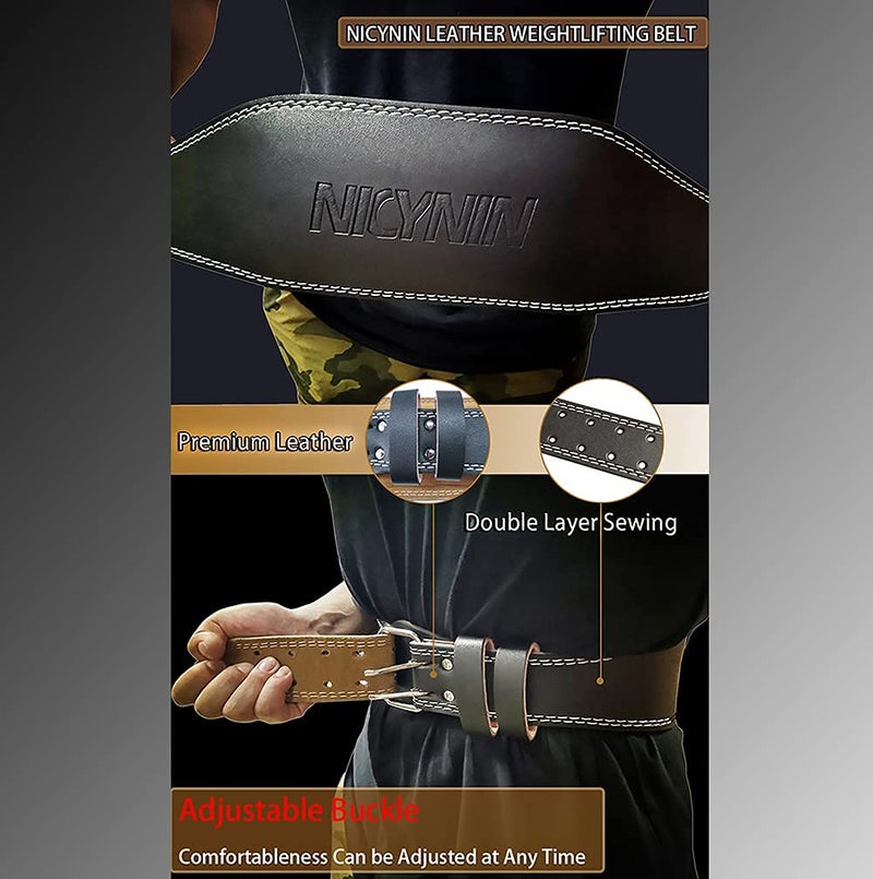 Nicynin Leather Weight lifting Belts for Men - 6 Inch Padded Lumbar Back Support Belt, Workout Waist Brace for Weightlifting Powerlifting Deadlifts Squat Strength Training Fitness - Image 3