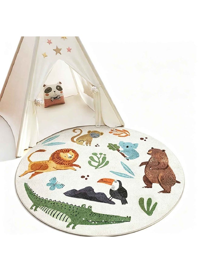 Forest Kids Play Mat,Baby Nursery Rug,Round Soft Area Rug,Non Slip for Children Toddlers Bedroom (Round 39.4", Lovely Forest) - Image 1