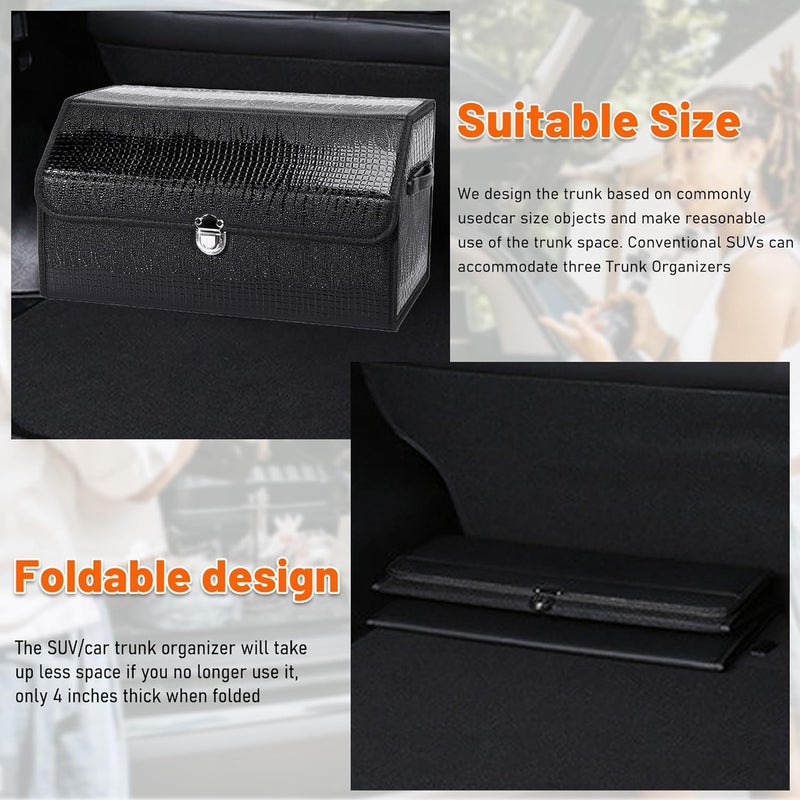 Car Trunk Organizer - 20 Inch Foldable Leather Storage Organizer for SUV, Small Trunk Organizer for Luggage and Accessories for Men Women Camping (Fire Black) - Image 4
