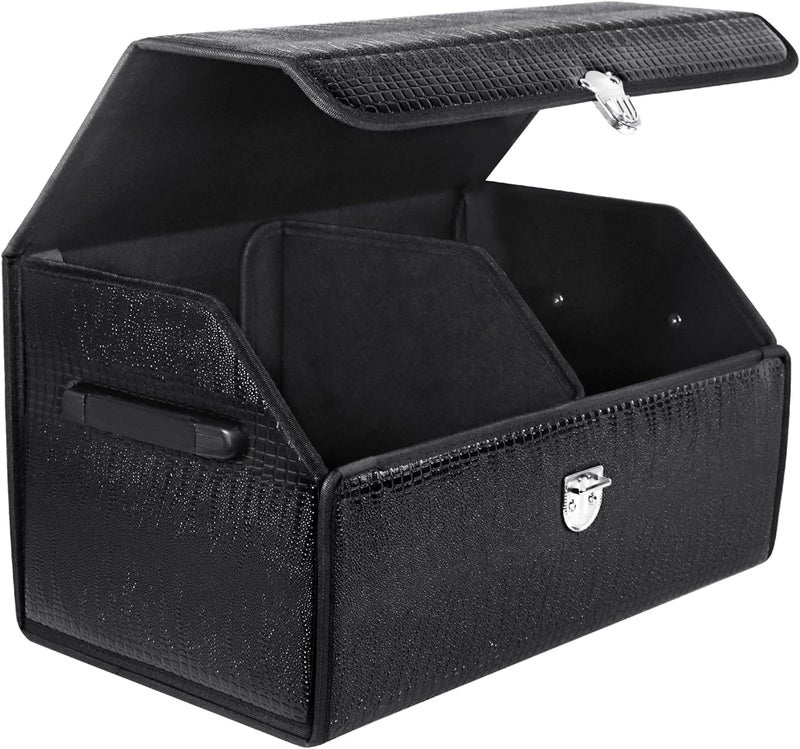 Car Trunk Organizer - 20 Inch Foldable Leather Storage Organizer for SUV, Small Trunk Organizer for Luggage and Accessories for Men Women Camping (Fire Black) - Image 1