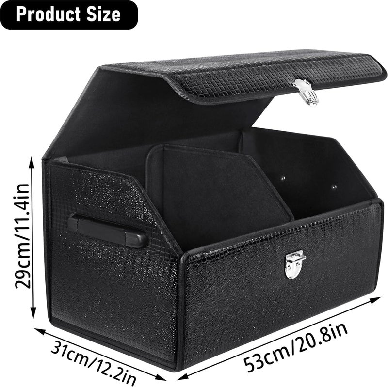 Car Trunk Organizer - 20 Inch Foldable Leather Storage Organizer for SUV, Small Trunk Organizer for Luggage and Accessories for Men Women Camping (Fire Black) - Image 2