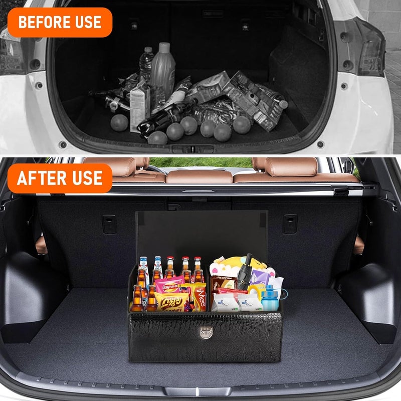 Car Trunk Organizer - 20 Inch Foldable Leather Storage Organizer for SUV, Small Trunk Organizer for Luggage and Accessories for Men Women Camping (Fire Black) - Image 3