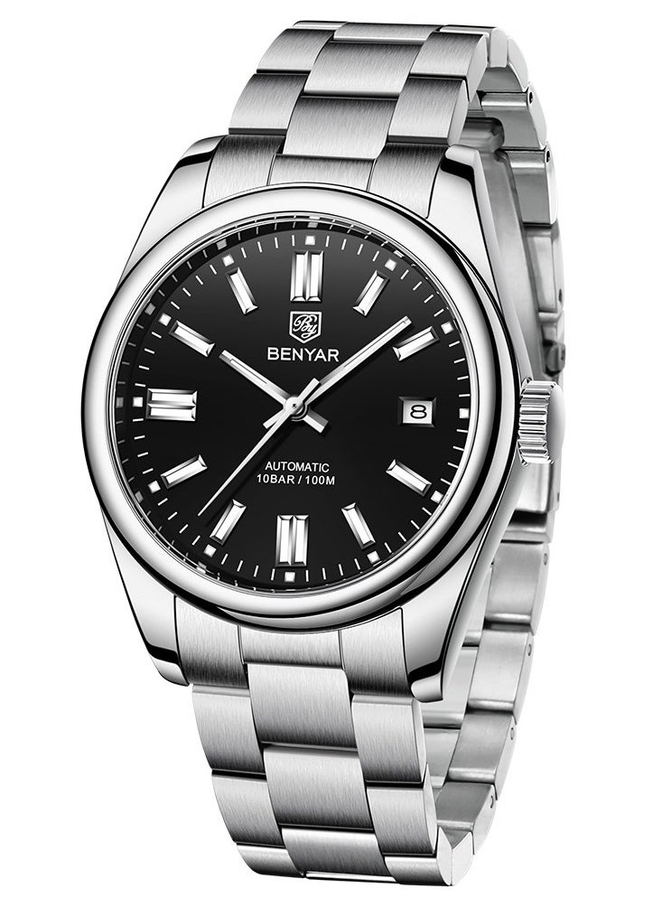 BENYAR ​​BENYAR Men's Mechanical Watch - Stainless Steel Silver Case, 30M Water Resistance, Classic Fashion Design, Business & Casual Style, Durable for Daily Wear & Special Occasions​​  - Image 1