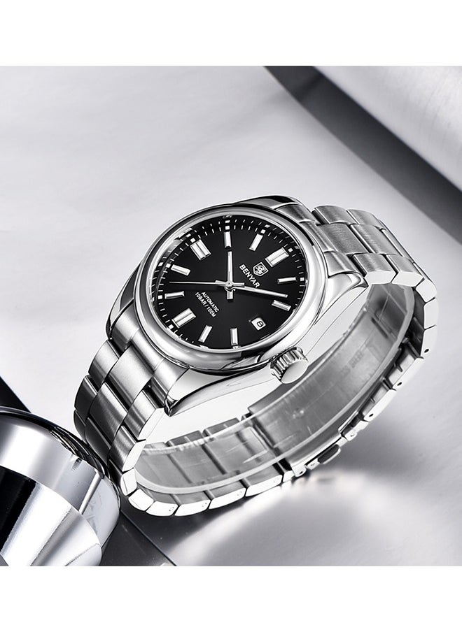 BENYAR ​​BENYAR Men's Mechanical Watch - Stainless Steel Silver Case, 30M Water Resistance, Classic Fashion Design, Business & Casual Style, Durable for Daily Wear & Special Occasions​​  - Image 5