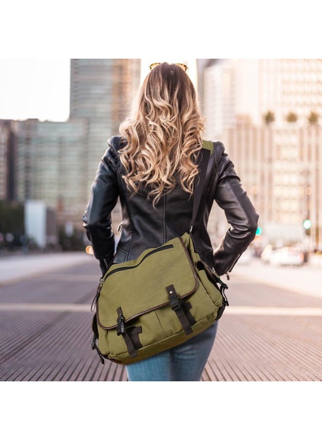 CROCOD Vintage Canvas 15.6 inch Laptop Messenger Bag for Men Women, College Computer Satchel Shoulder Bag Travel Office Briefcases (Green) - Image 2