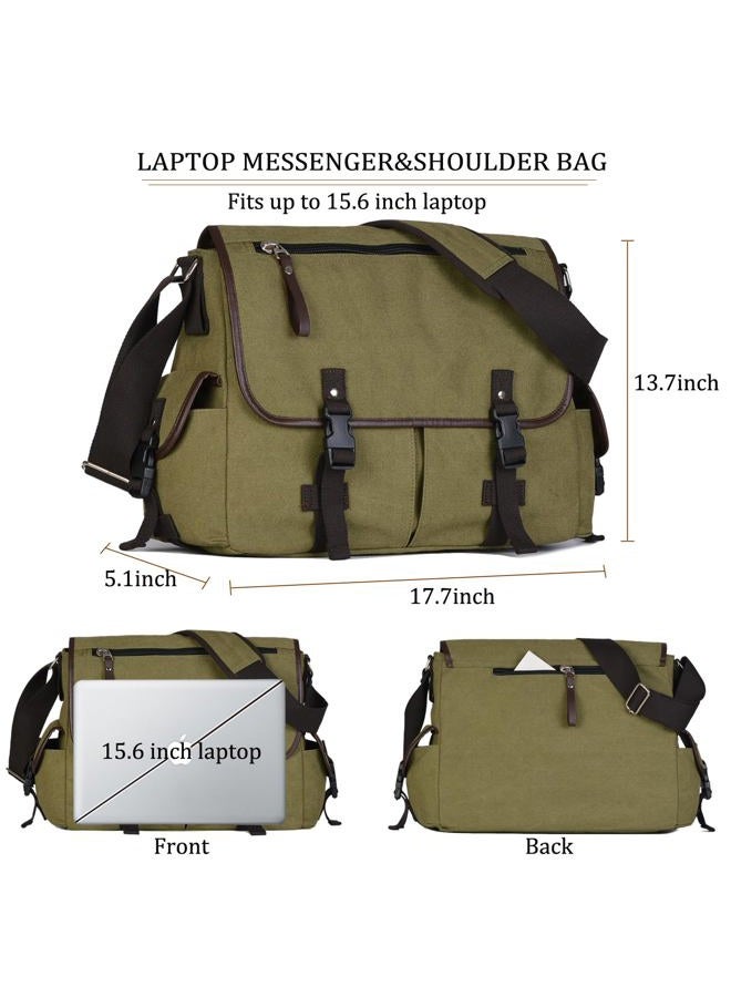 CROCOD Vintage Canvas 15.6 inch Laptop Messenger Bag for Men Women, College Computer Satchel Shoulder Bag Travel Office Briefcases (Green) - Image 3