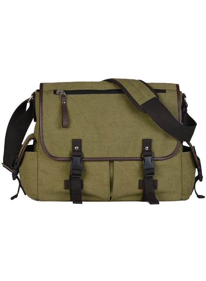 CROCOD Vintage Canvas 15.6 inch Laptop Messenger Bag for Men Women, College Computer Satchel Shoulder Bag Travel Office Briefcases (Green) - Image 1