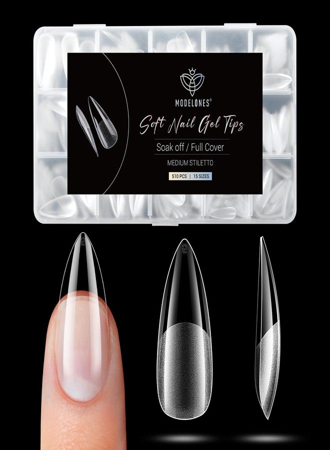 modelones Stiletto Medium False Nail Tips - 510 Pieces Pre-molded Gel Half Matte Full Coverage Clear Acrylic Kit Pressed For DIY Extension Salon 15 Sizes - Image 1