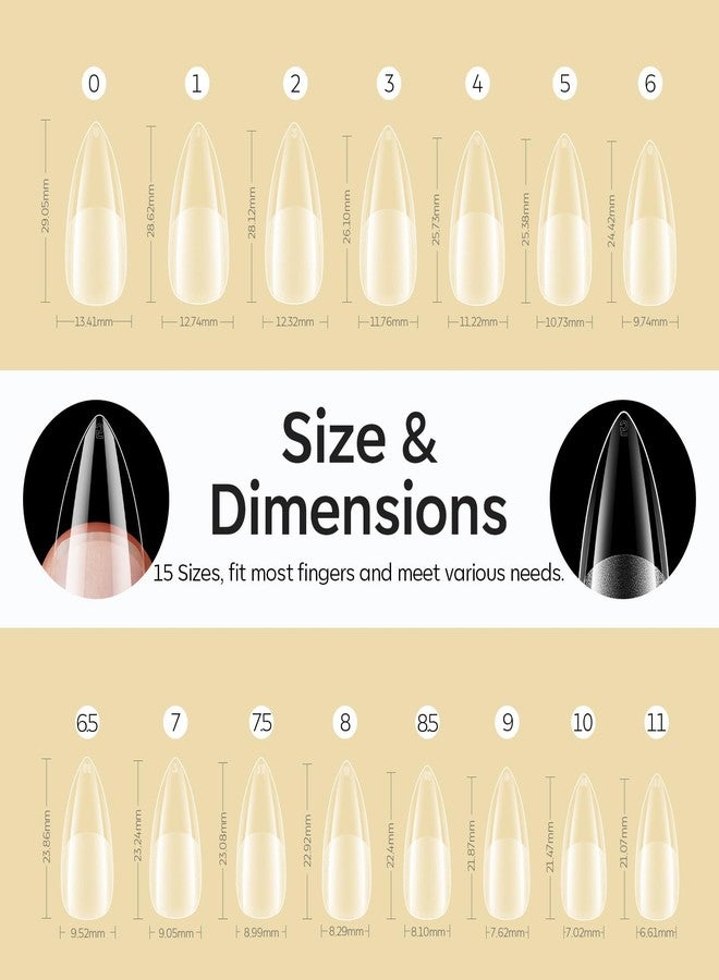 modelones Stiletto Medium False Nail Tips - 510 Pieces Pre-molded Gel Half Matte Full Coverage Clear Acrylic Kit Pressed For DIY Extension Salon 15 Sizes - Image 5