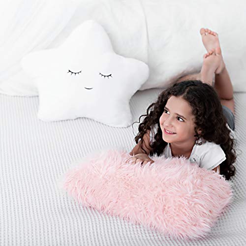 Perfectto Design Set of 2 Decorative Pillows, Toddler Room. Star Fluffy White Embroidered and Furry Pink Faux Fur Soft and Plush Girls Pillows – Throw Pillows for Kid’s Bedroom Décor - Image 5