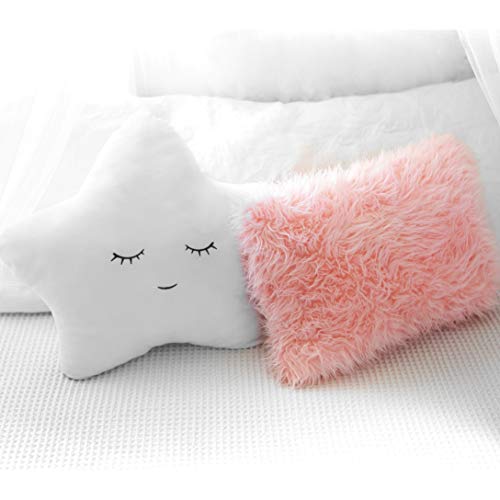 Perfectto Design Set of 2 Decorative Pillows, Toddler Room. Star Fluffy White Embroidered and Furry Pink Faux Fur Soft and Plush Girls Pillows – Throw Pillows for Kid’s Bedroom Décor - Image 3