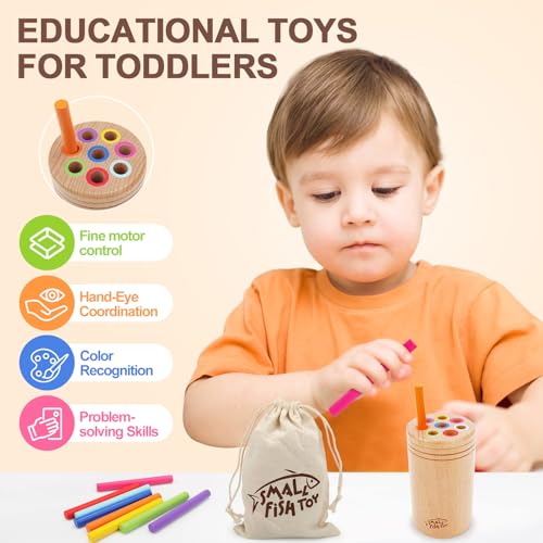 SMALL FISH Montessori Toys for 13 Year Old Wooden Learning Color Sorting Toys for Toddlers Age 1 2 3 Fine Motor Developmental Sensory Travel Toys Busy Board 18 Month Old Baby Gifts Boys Girls - Image 5