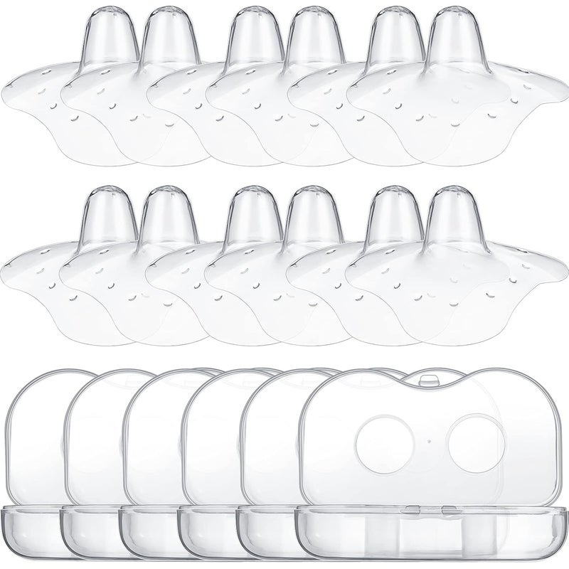 Nuanchu 12 Pieces Nipple Shields for Nursing Newborn Breastfeeding 20 mm Nipple Protectors Bulk with Clear Carrying Case Silicone Extender for Protecting Sore Flat or Inverted - Image 1