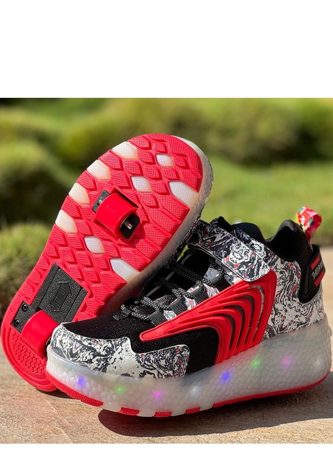 LITTLE ROCKZ - LED Flash Light Fashion Shiny Sneaker Skate Heelys Shoes With Wheels And Lightning Sole - Image 1
