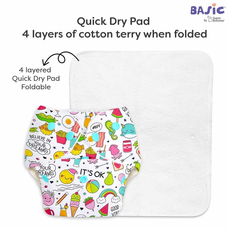 Superbottoms Basic Leakage-proof advanced cloth diapers for babies, High Absorbent 100% cotton 2 reusable diaper and 2 insert pad Combo Pack washable cloth diaper 3M -3Years Adjustable, Reduces Rash - Image 5